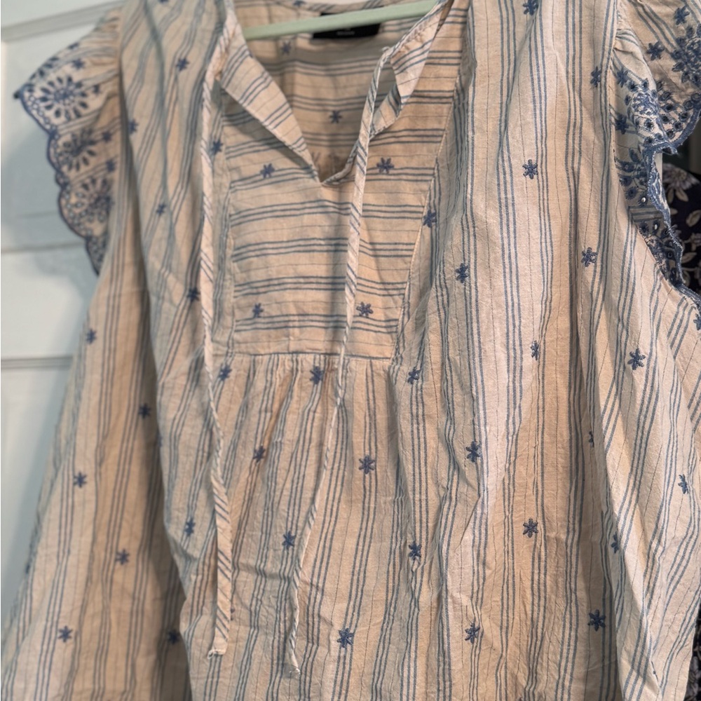 Lane Bryant Beige and Blue Striped Top